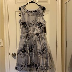 Tahari Ice Blue Silver dress size 10 petite new